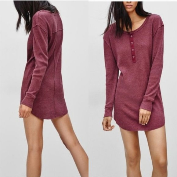 TNA Dresses & Skirts - Aritzia TNA Los Santos Dress T-shirt Henley Thermal Long-sleeve Waffle Knit XXS